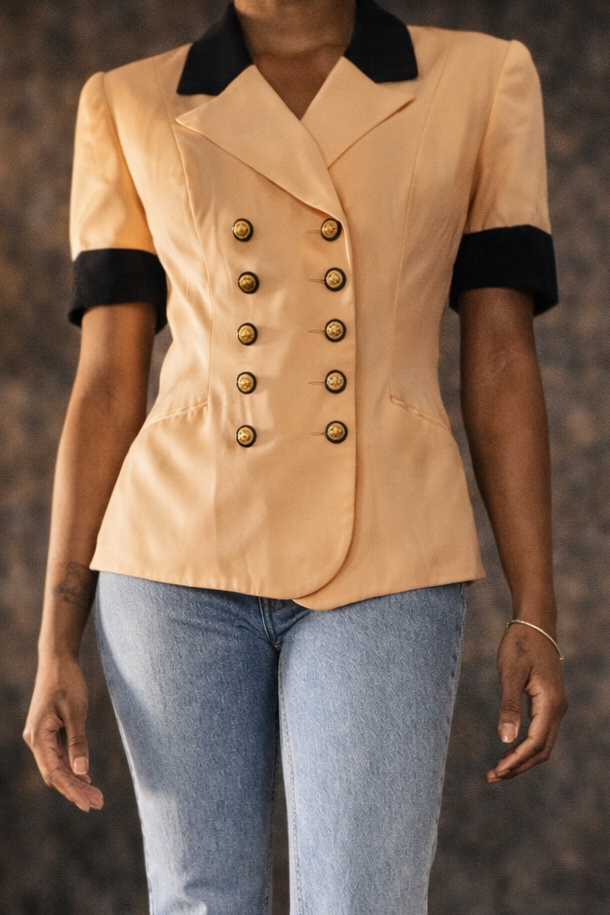 Structured Double-Breasted Blazer – Yellow & Black (S)