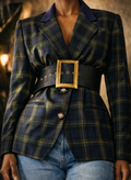 Plaid Structured Blazer – Blue (L)