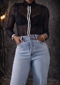 Sheer Silk Button-Up Blouse – Black & White (S)