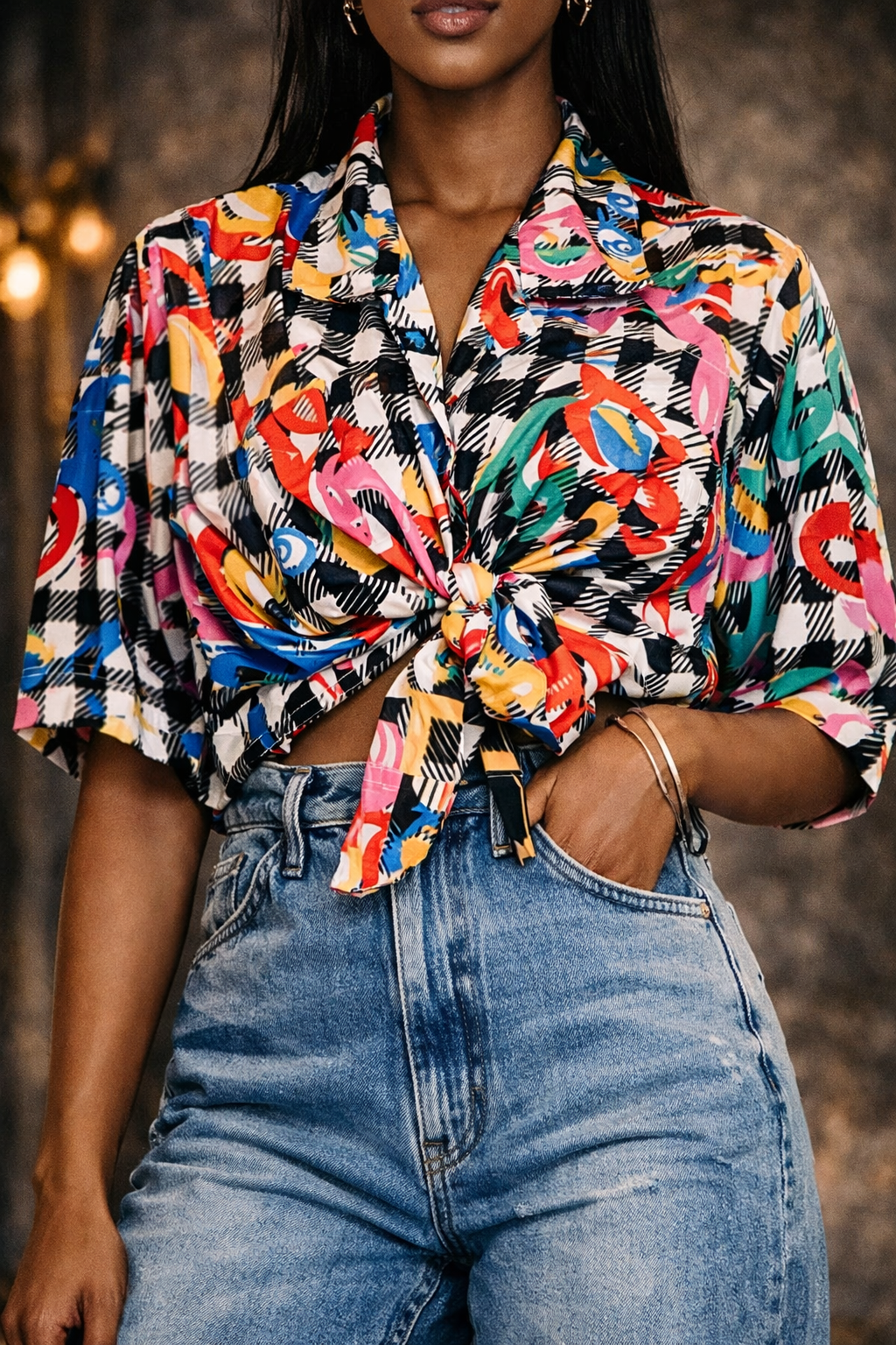 Vintage Oscar de la Renta Abstract Print Blouse – Multicolor (M/L)