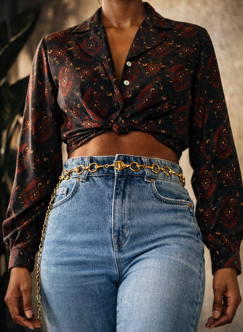 Vintage Liz Claiborne Printed Blouse – Burgundy & Blue (S)